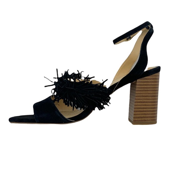 NWB C Wonder Gabrielle Black Slingback Heels Sandals Leather Suede Fringe Sz 8 - Picture 10 of 16